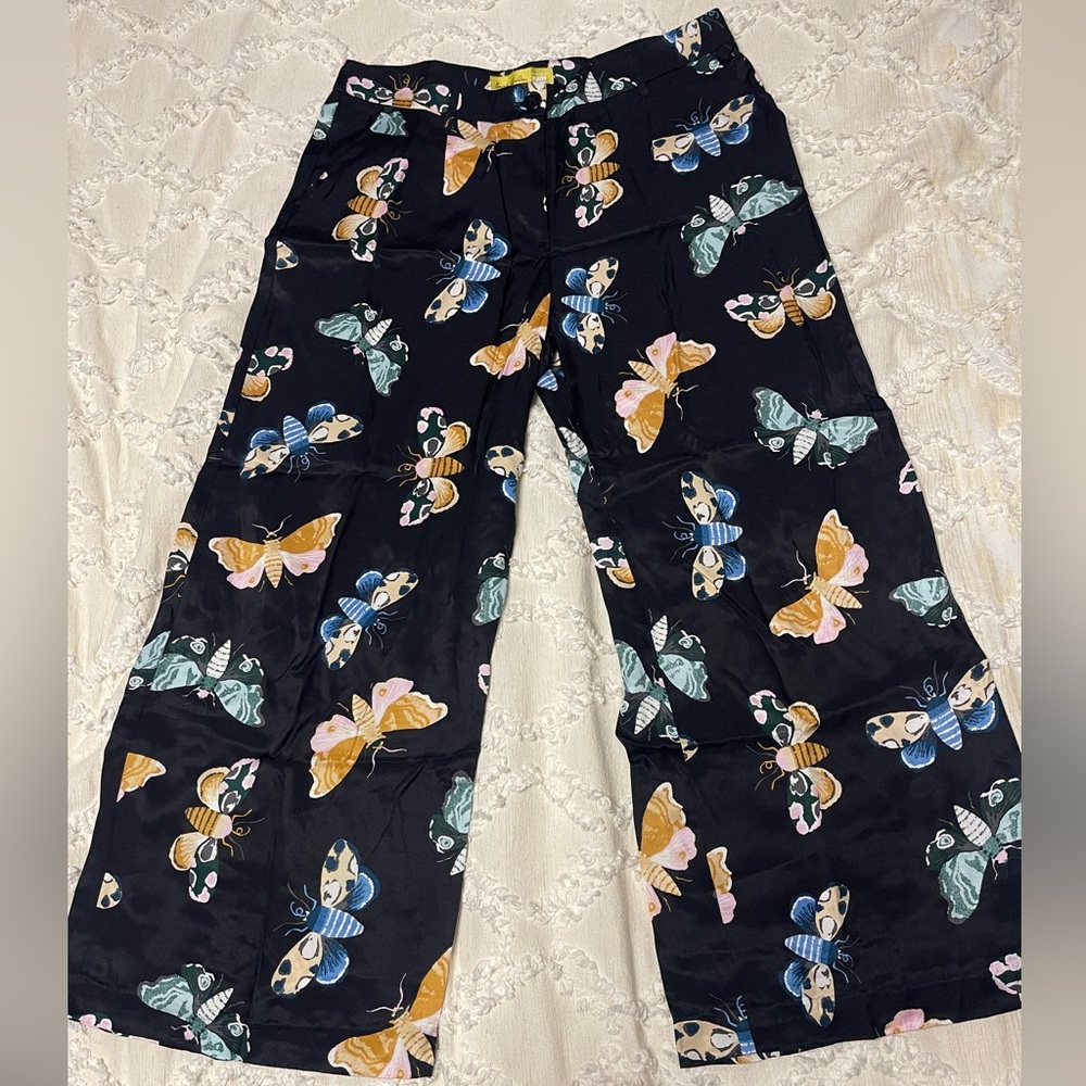 Maeve Black Wide-Leg Trousers with Multicolor Butterfly Print